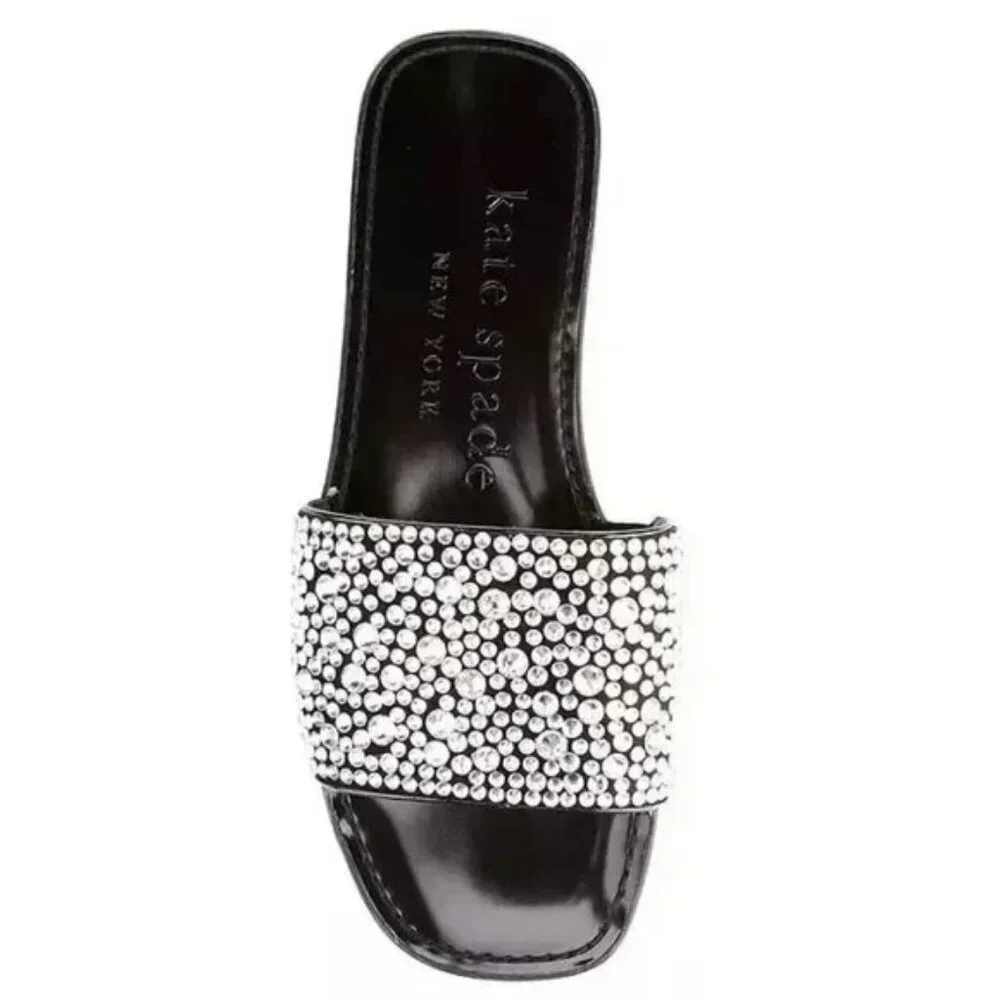 Kate Spade New York Women's Black Leather All That Glitters Flat Sandal Size 8.5 - Picture 2 of 2